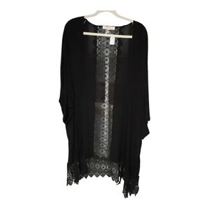Black Lace Trim Kimono Cardigan